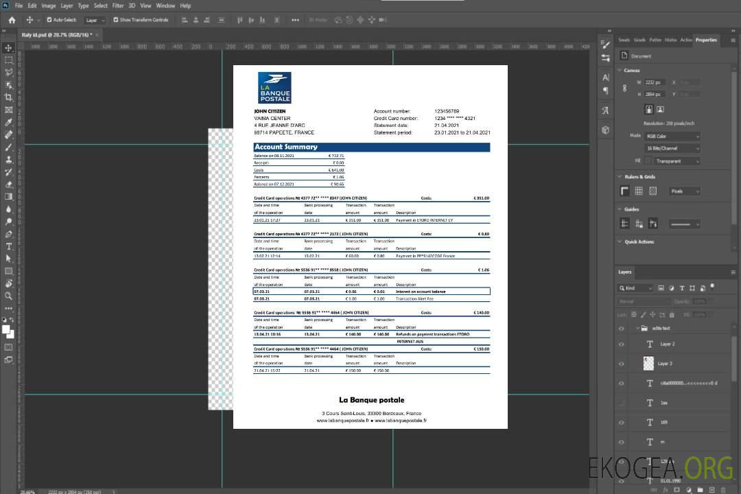 Relevé bancaire France La Banque Postale modèle facile à remplir au format de fichier .xls et .pdf template